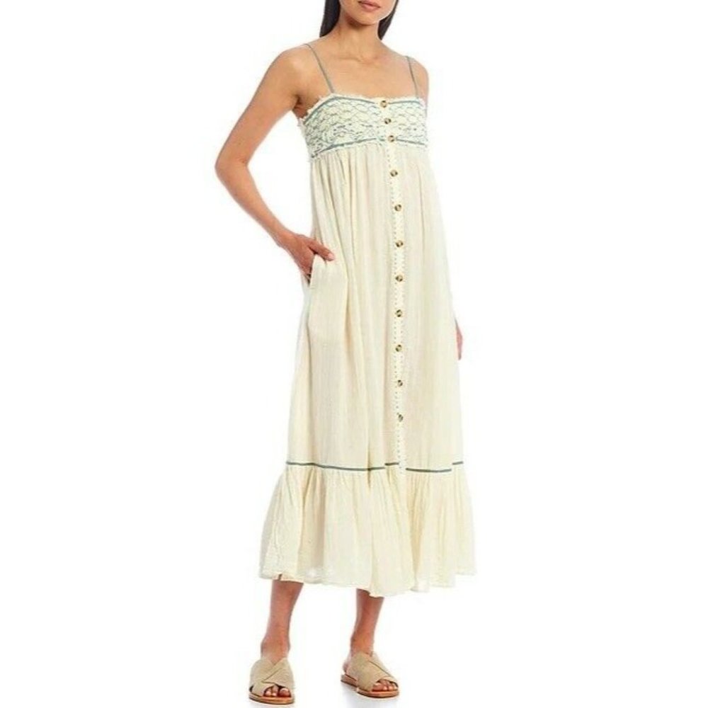 Free People Linda Jo Midi Dress Gardenia White Maxi Boho White  M NWT $148 - Picture 4 of 11